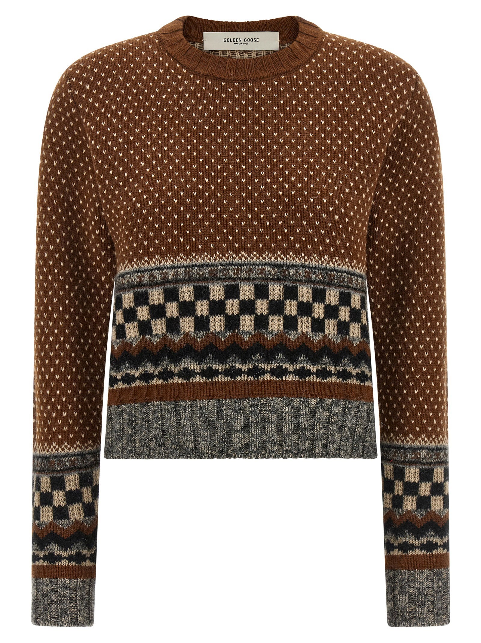 Jacquard Knit Sweater — Brown
