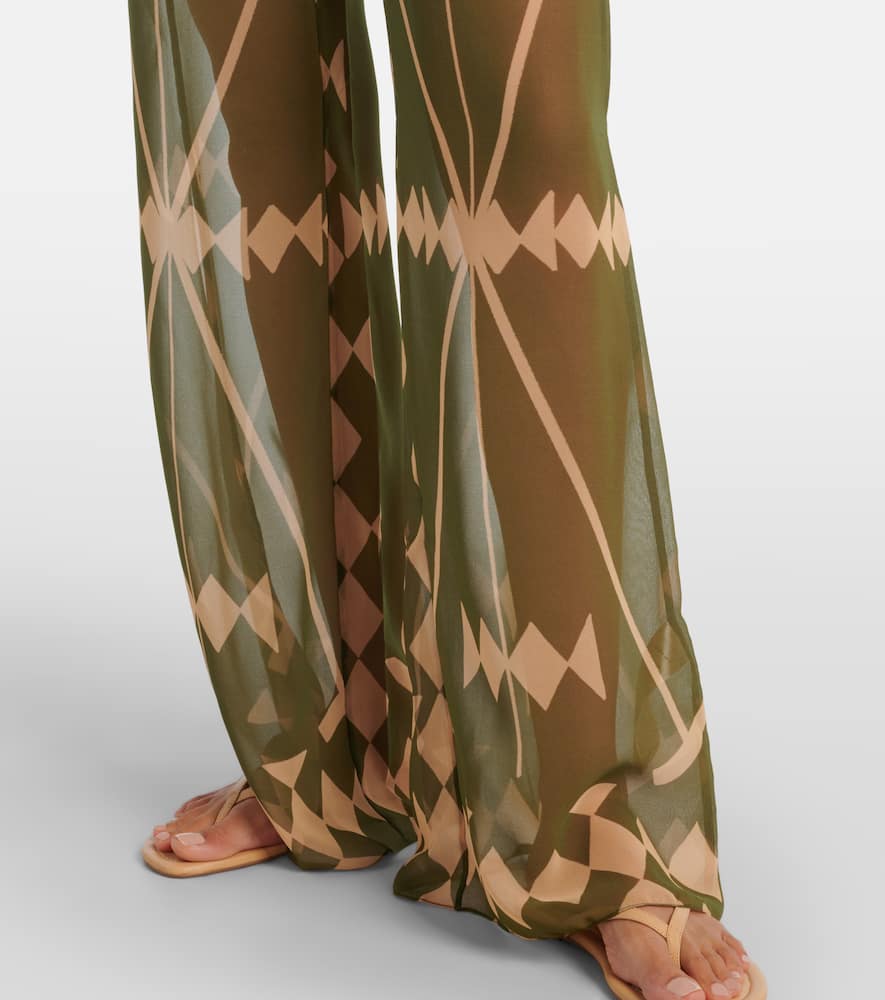 Printed sheer chiffon palazzo pants