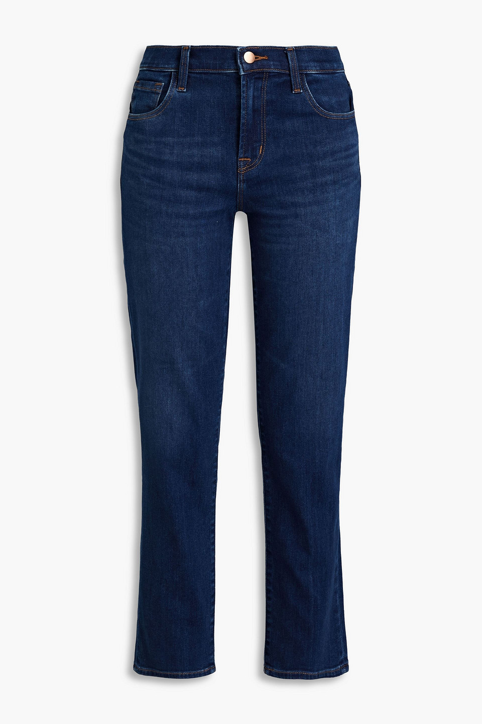 Faded high-rise straight-leg jeans