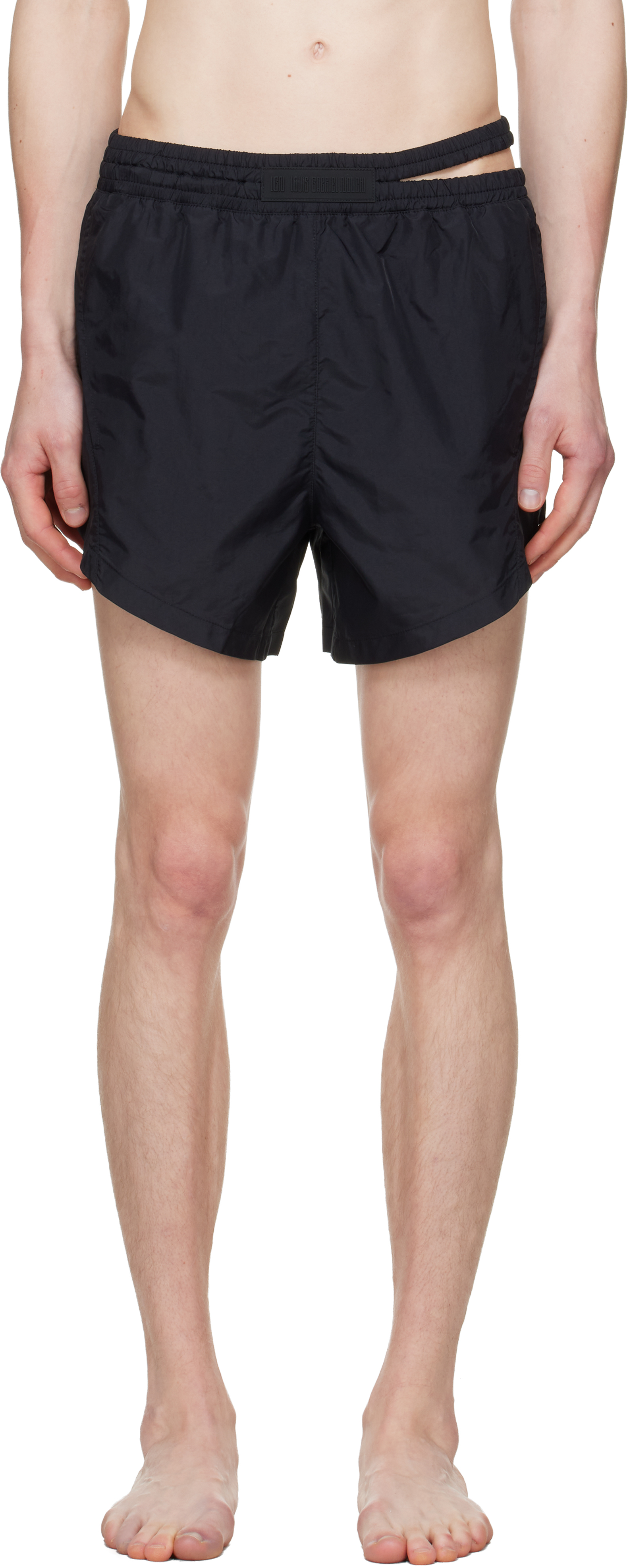 Black Asymmetrical Opening Swim Shorts