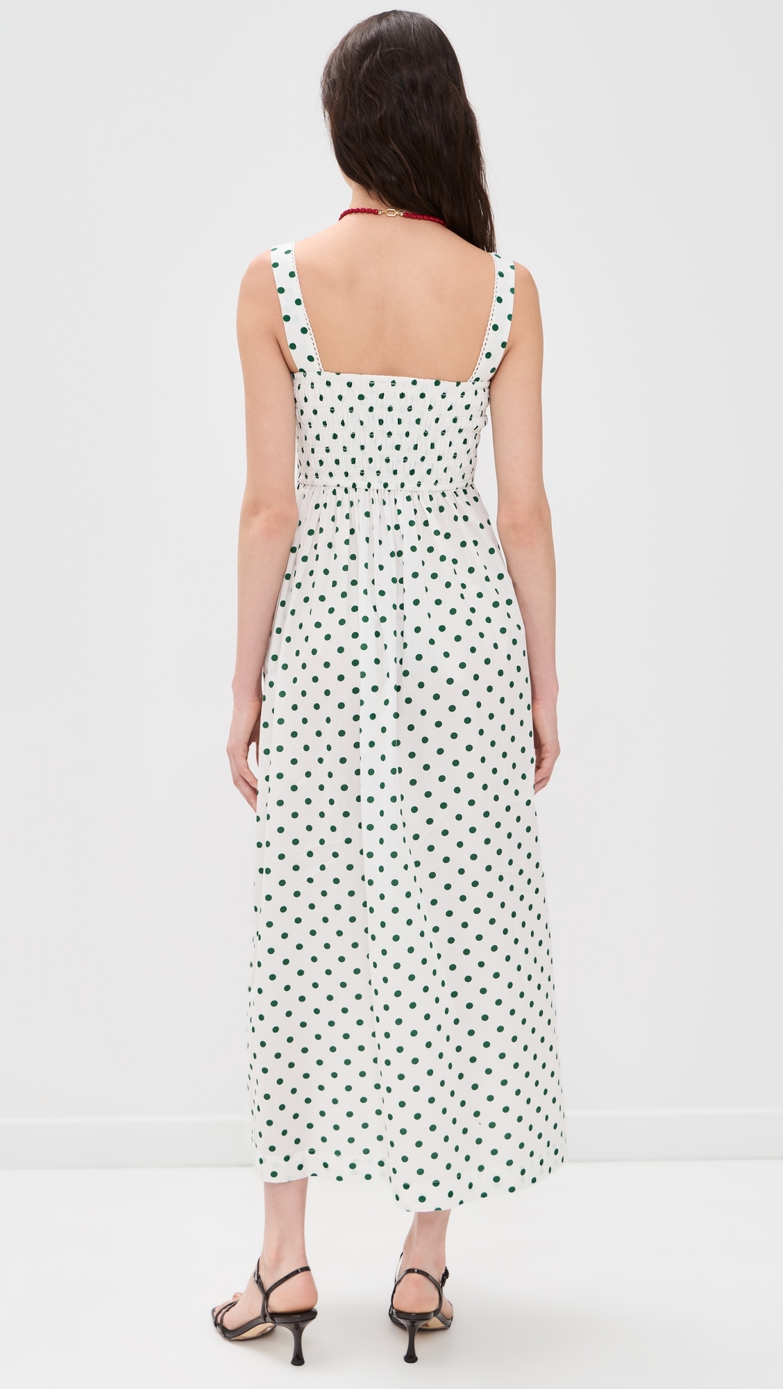 Emiliana Dress Ivory Green Polka Dot