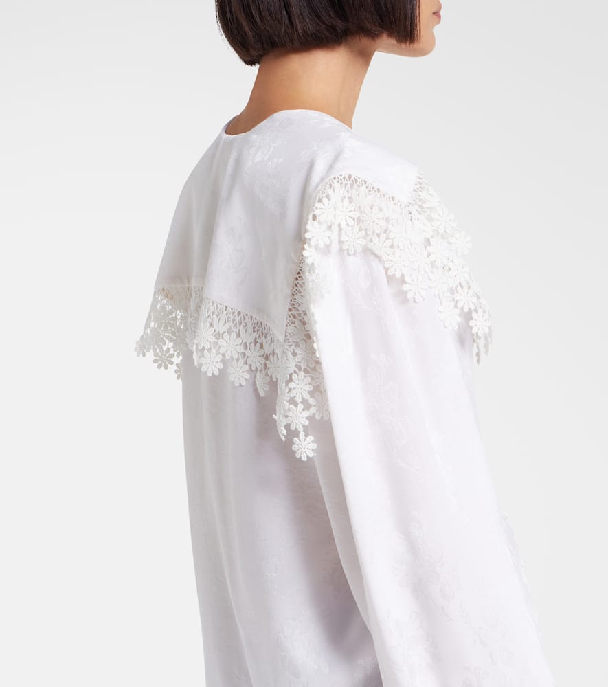 Chloé Lace-trimmed floral jacquard silk blouse