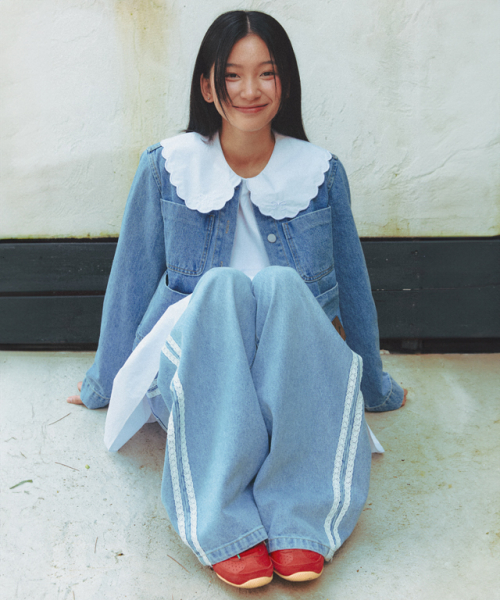 SIDE LACE TRACK DENIM PANTS LIGHT BLUE