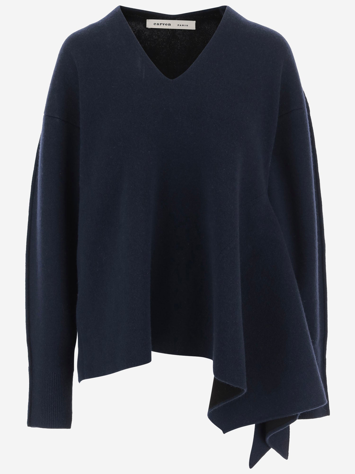 Cashmere Blend Asymmetric Hem Sweater — Navy