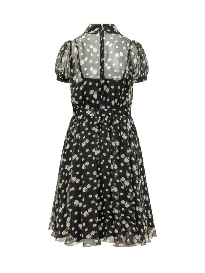 Black Floral Shirt Collar Midi Dress