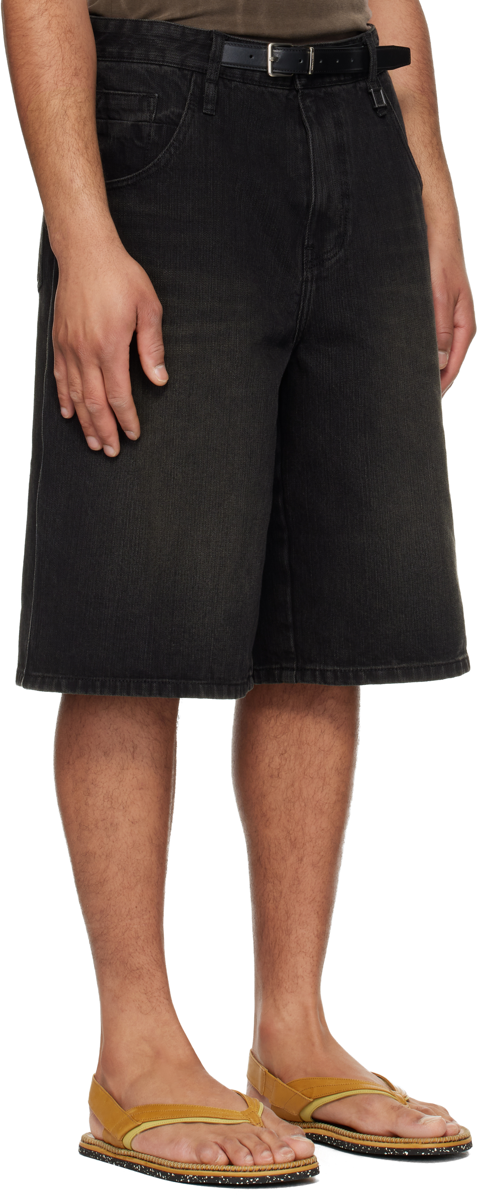 Black Belted Denim Shorts