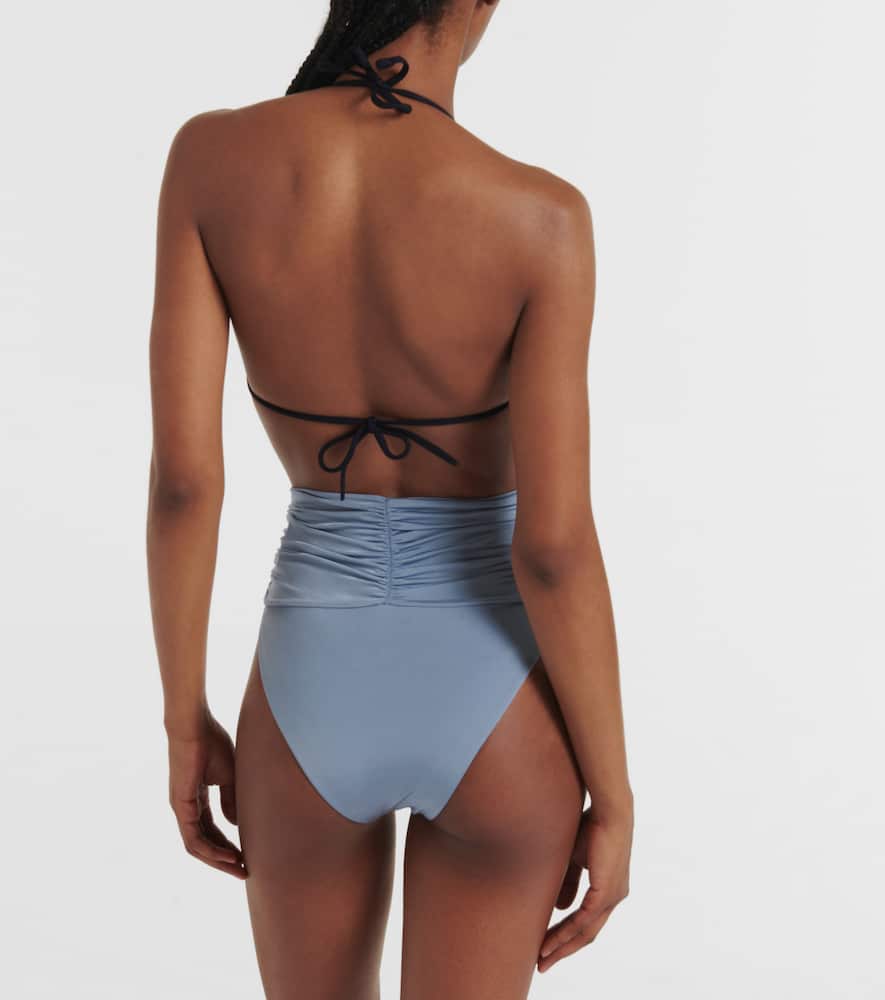 Floral-appliqué high-rise bikini bottoms