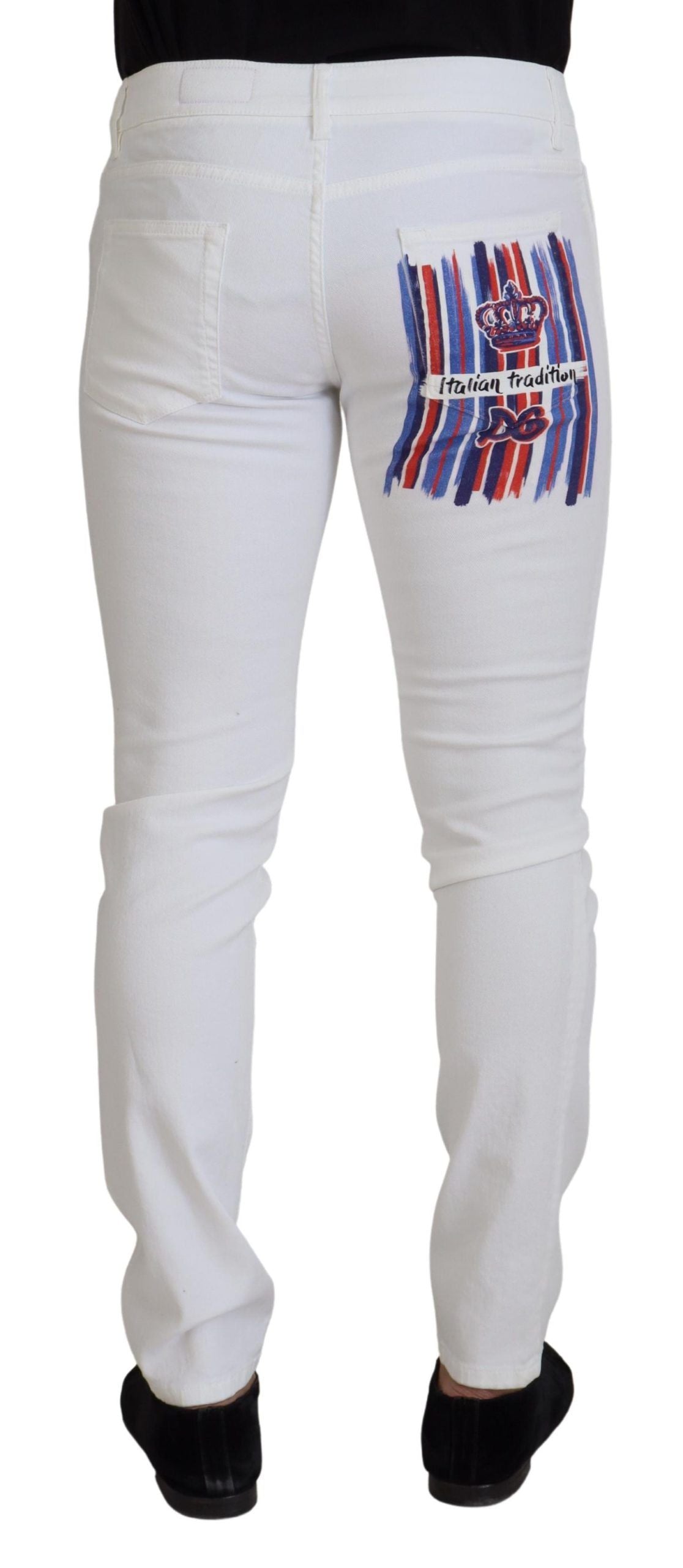 Logo-Embroidered Slim Skinny Jeans — White