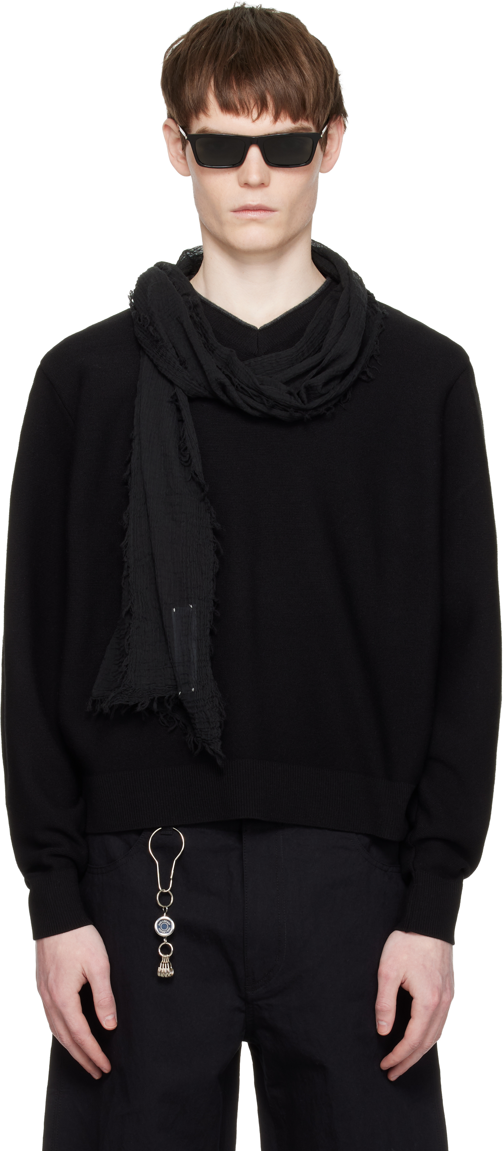 Black V-Neck Merino Wool Layered Sweater