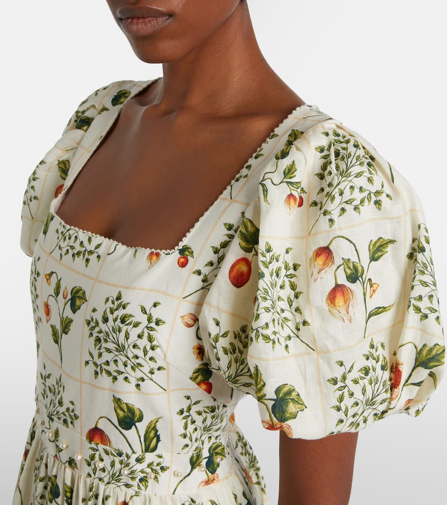 Embellished printed linen midi dress