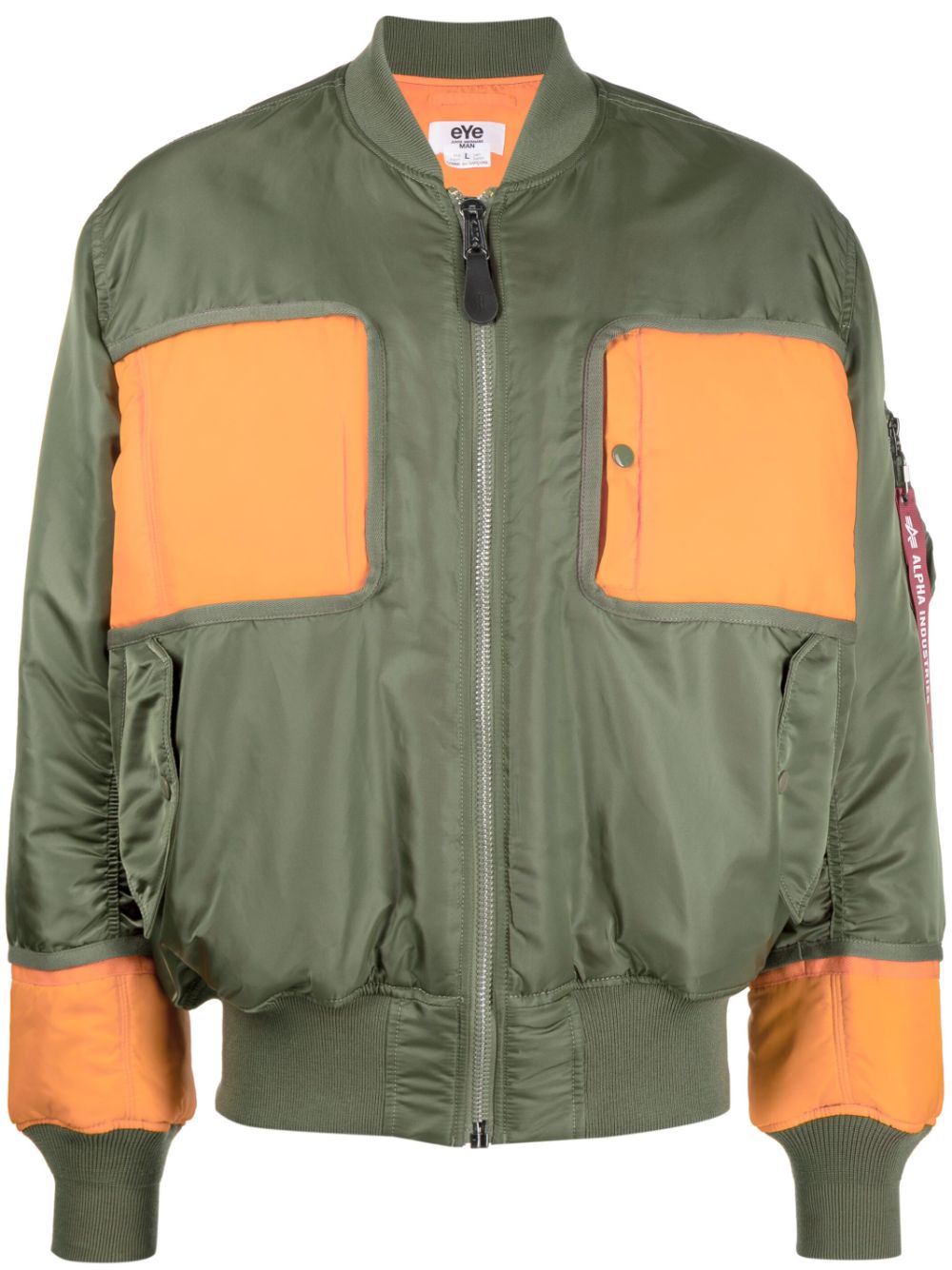 Colour-block panelled bomber jacket - Green