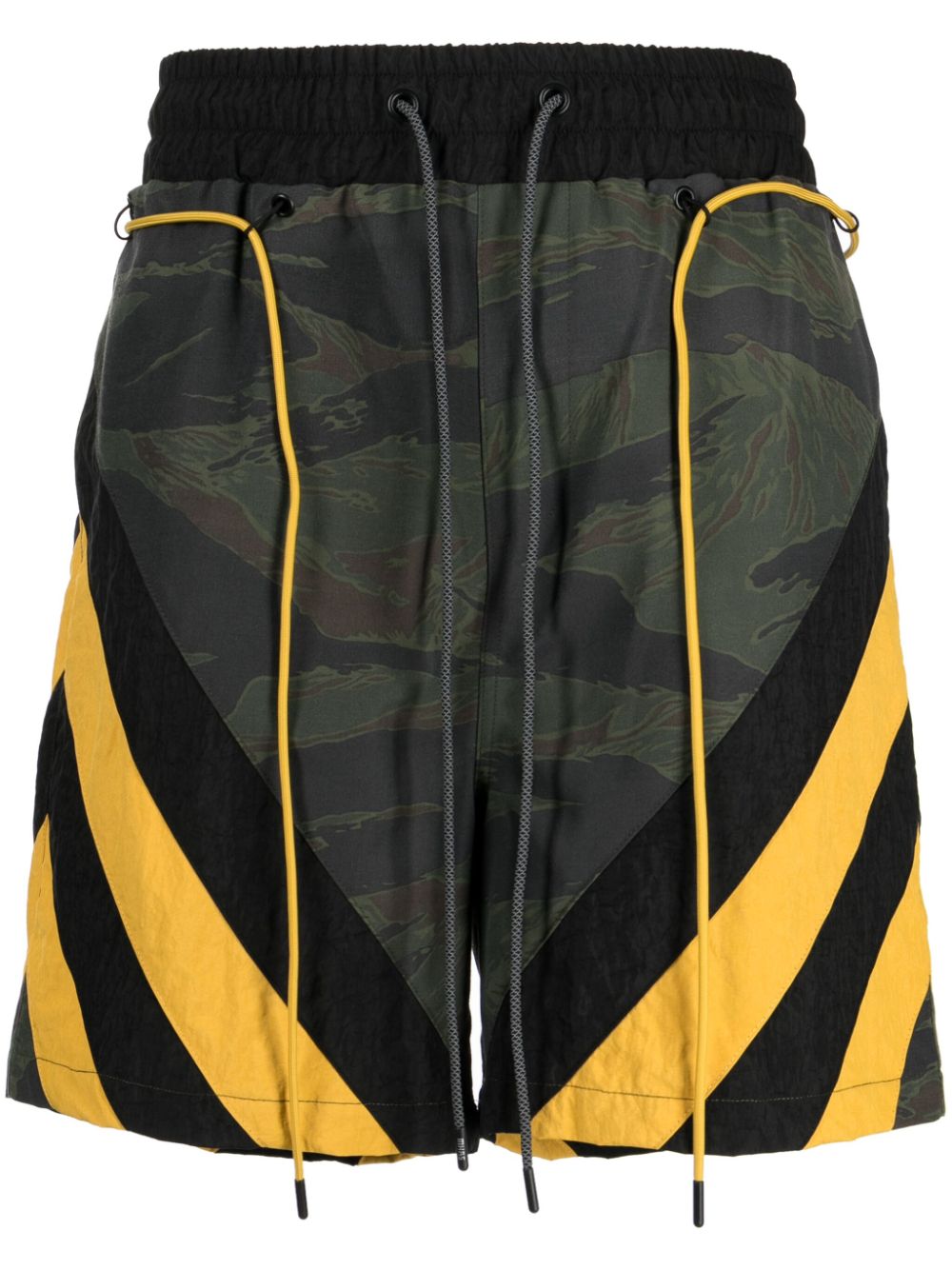 Camouflage striped track shorts - Green