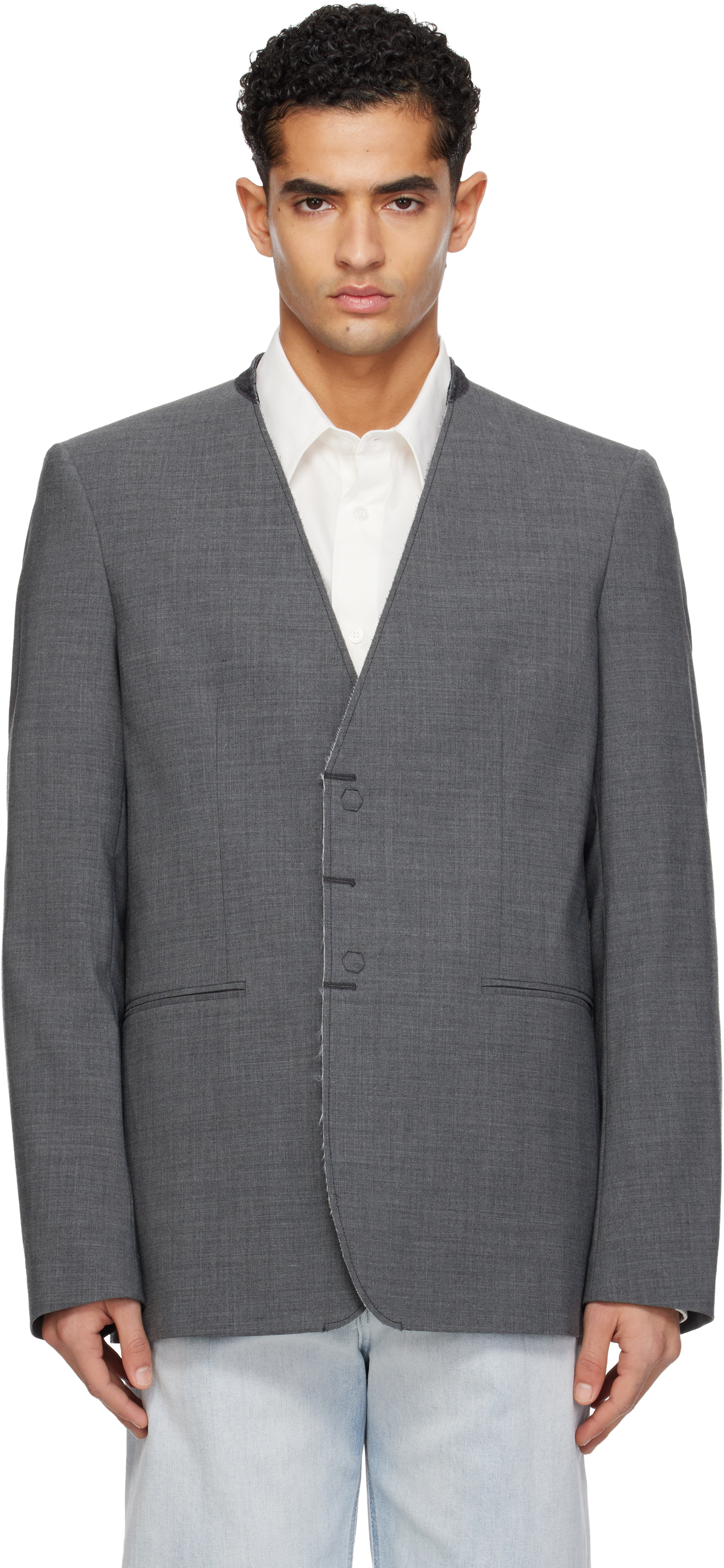 Gray Collarless Blazer
