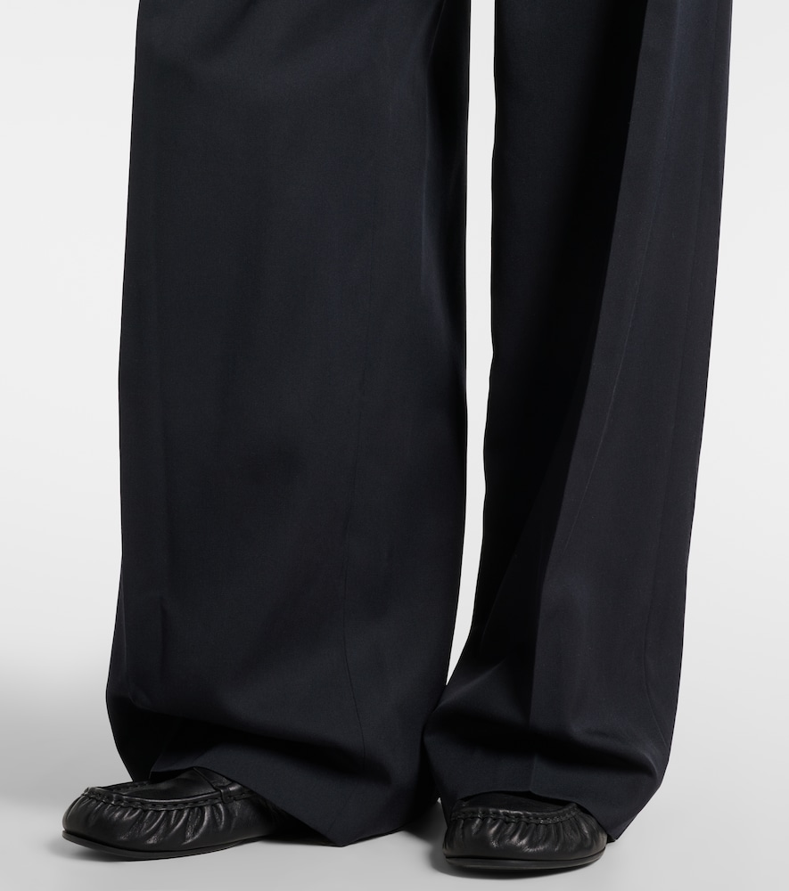 Leather-trimmed wool wide-leg pants