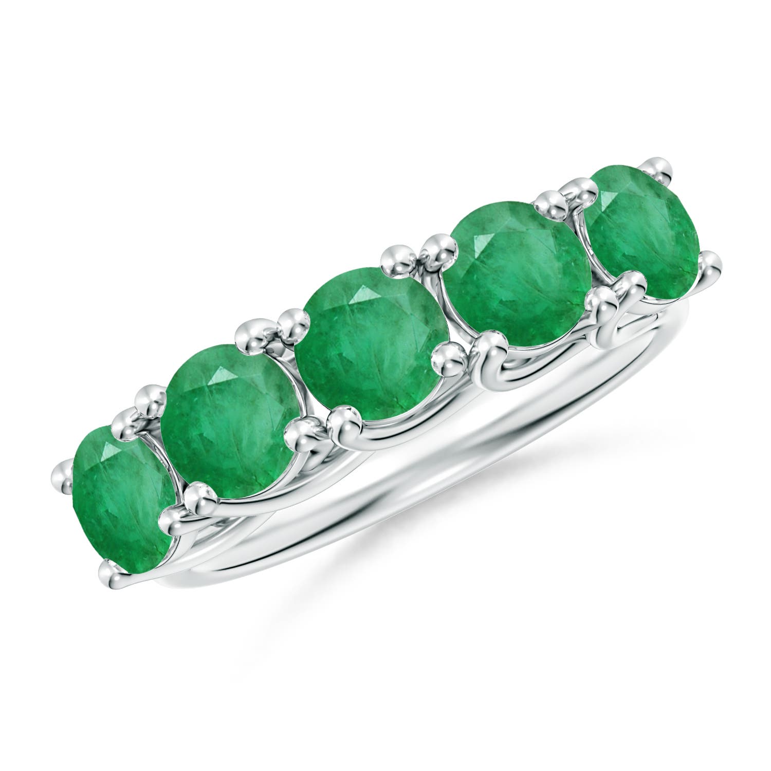 Angara 2.25 Carats Half Eternity Five Stone Emerald Wedding Band in Platinum