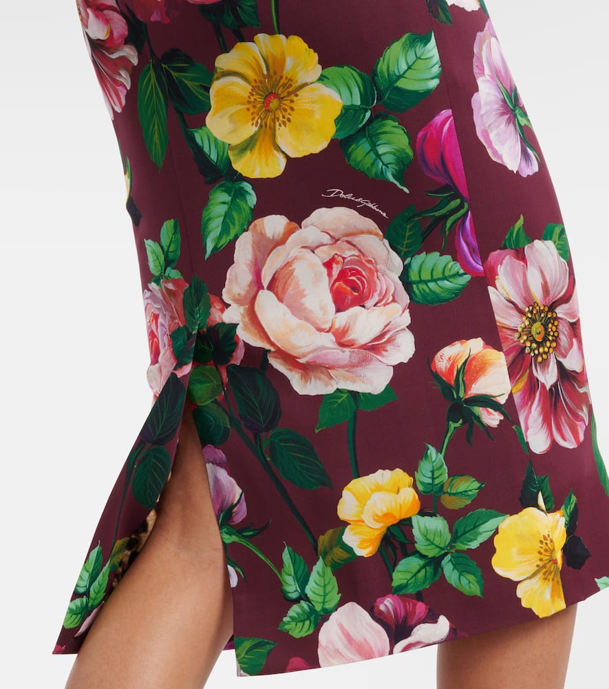 Floral silk-blend charmeuse midi skirt