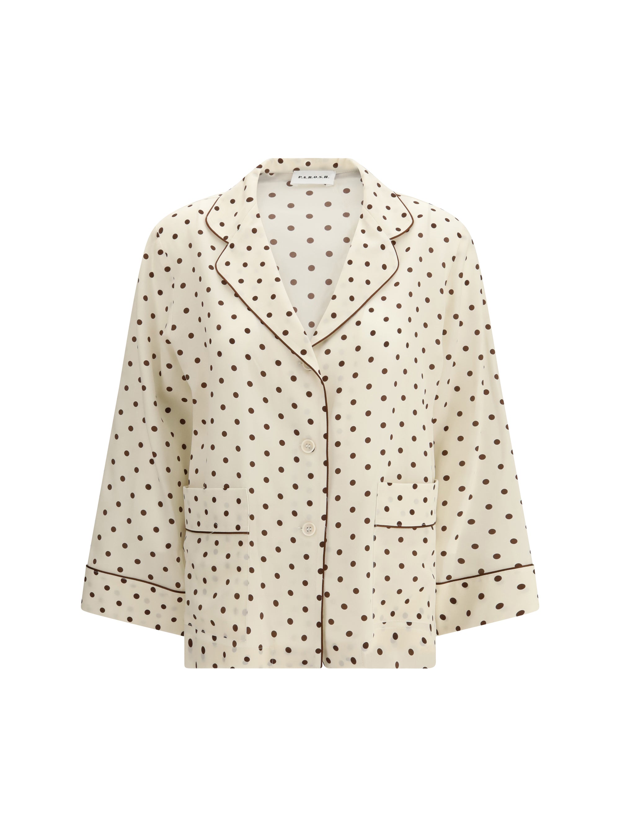 Polka-Dot Silk Shirt — Beige