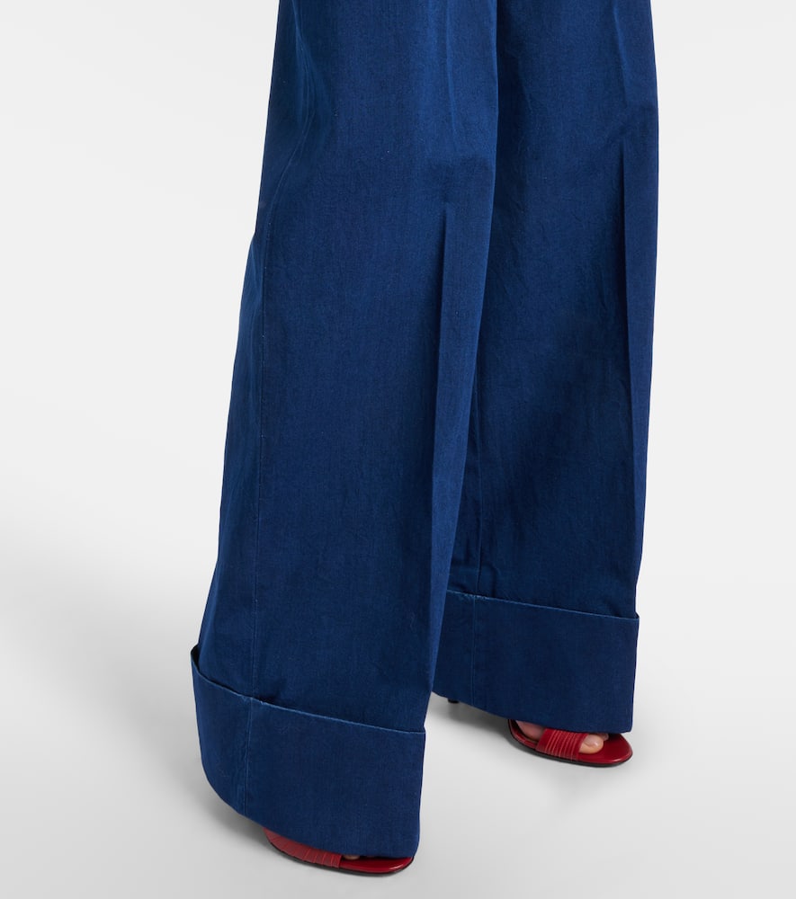 High-rise pleated wide-leg jeans