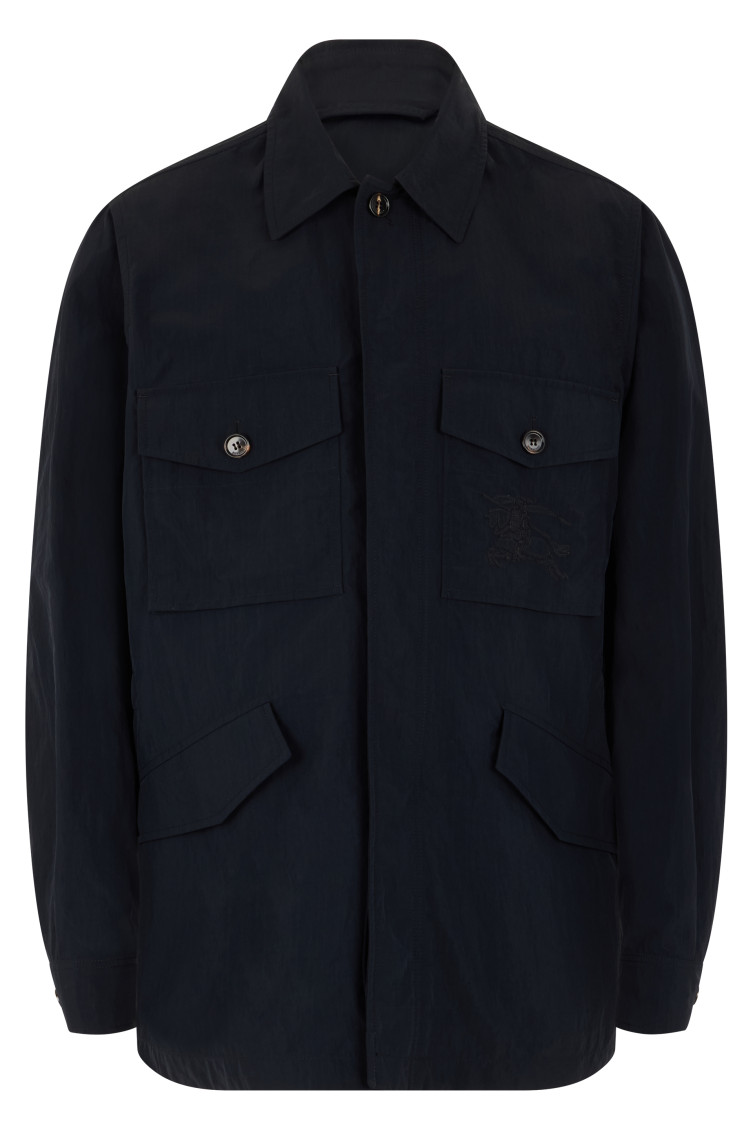 Blue Solid Shirt Collar Jacket