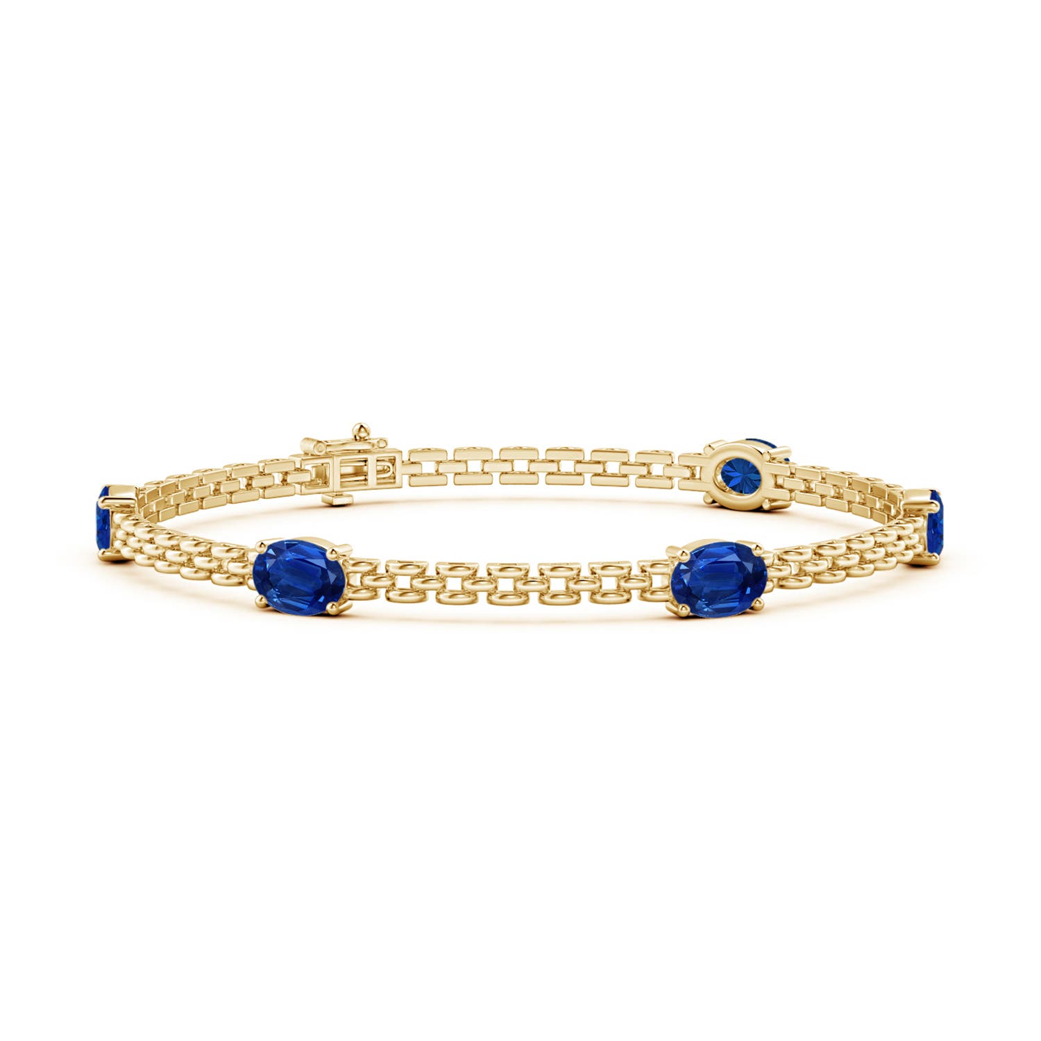 Angara 4.25 Carats Five Stone Oval Sapphire Station Link Bracelet in 14K Yellow Gold