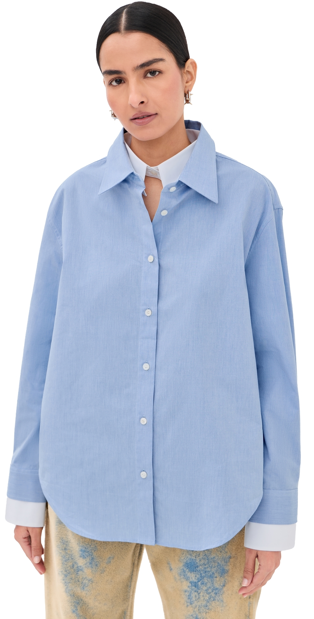 Button Down Top Light Blue/White