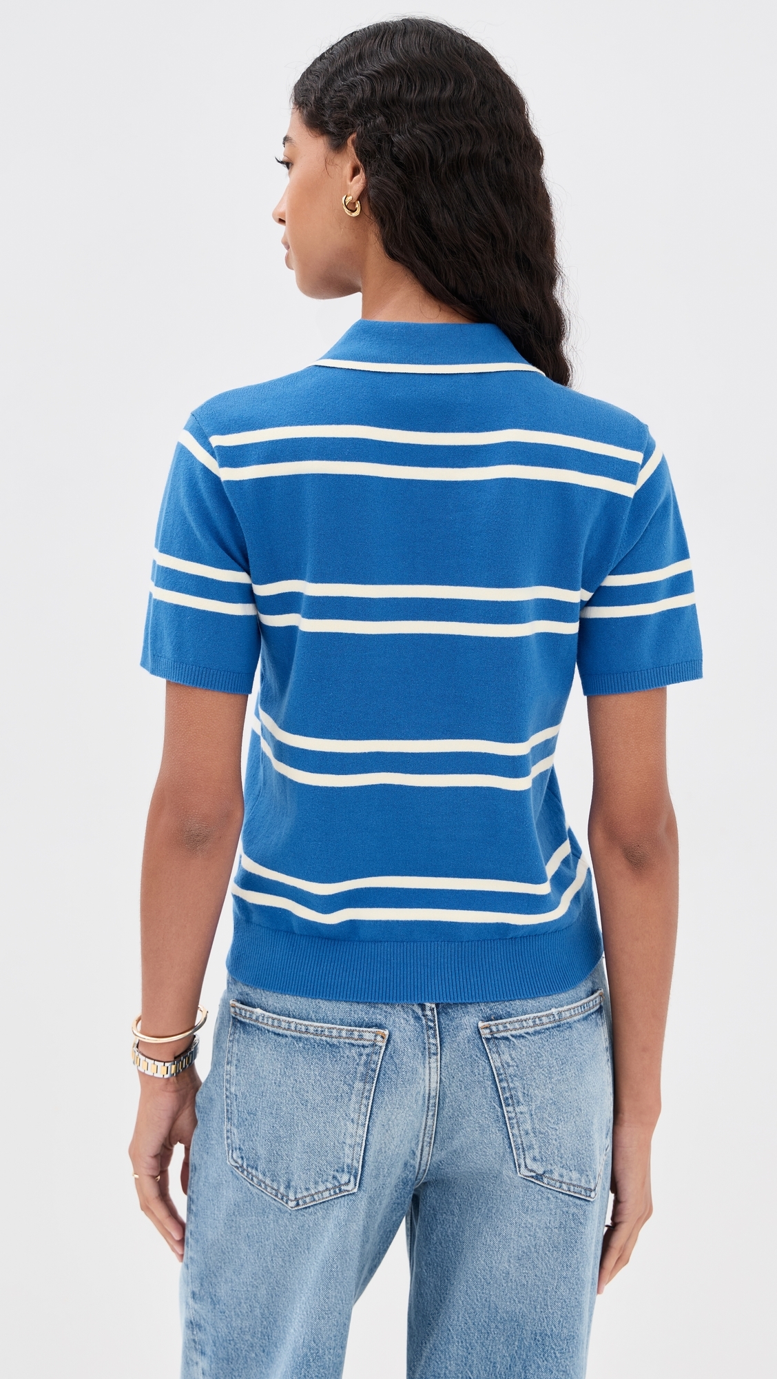 Short Sleeve Striped Polo Light Blue/Burnt Orange