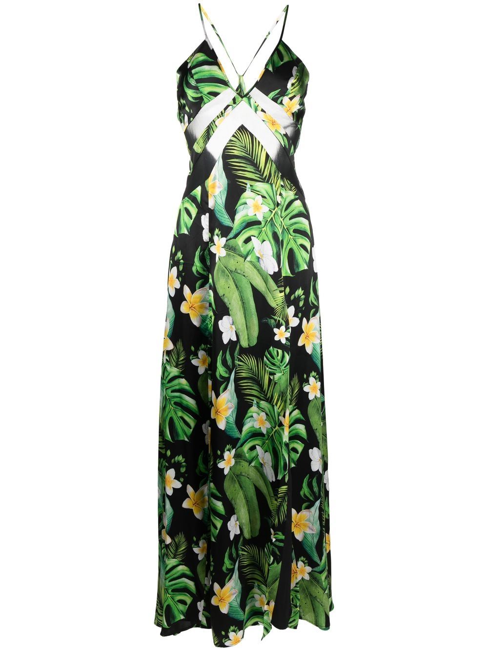Hawaii printed silk maxi dress - Black