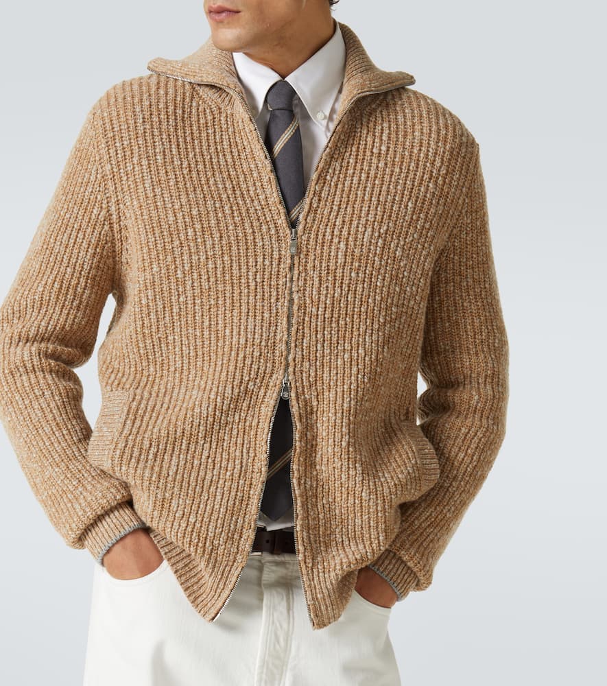 Zip-up wool and cashmere cardigan