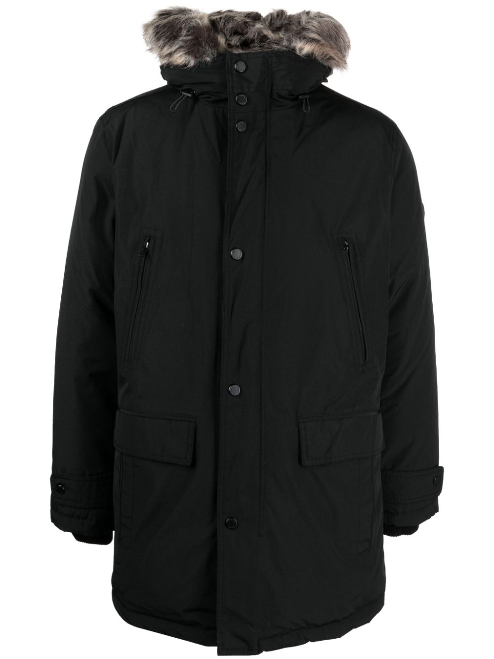 Faux fur-trim parka coat - Black