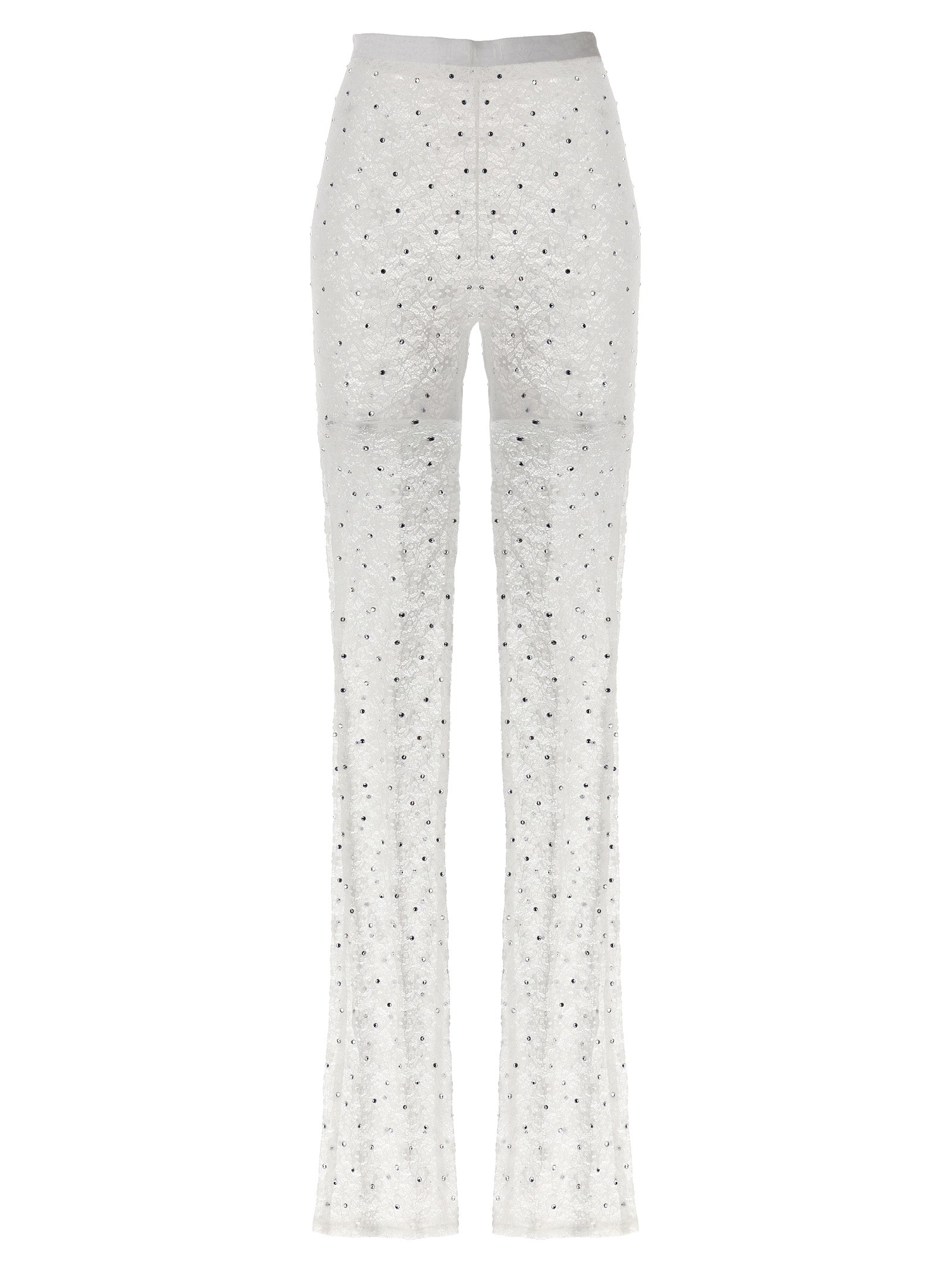 Rhinestone-Embellished Leggings — White