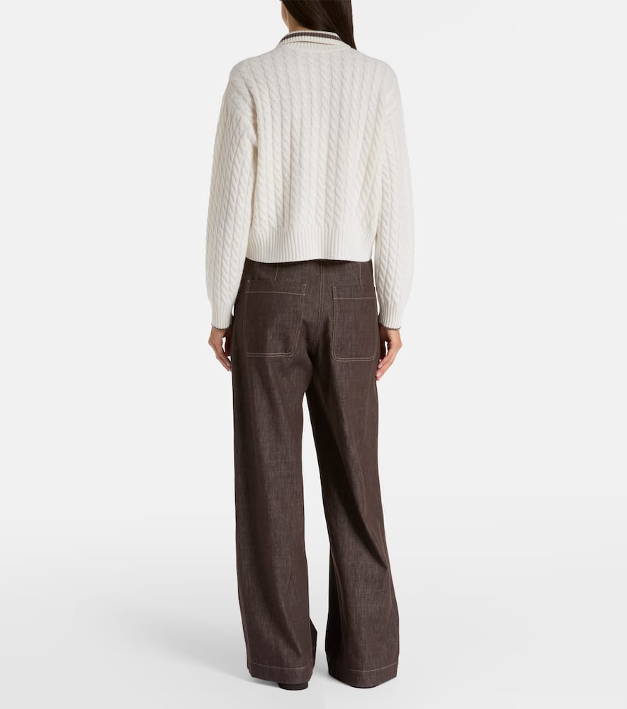 Logo cable-knit cashmere polo sweater