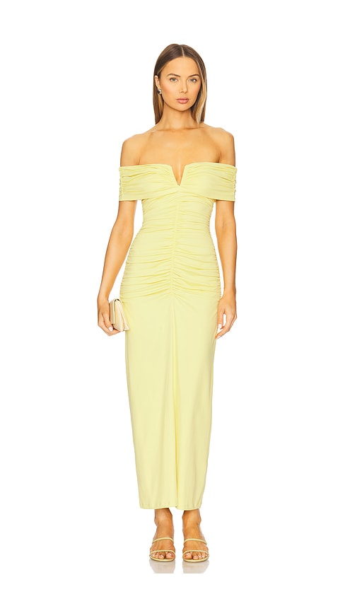 Susana Monaco V Wire Gathered Off The Shoulder Dress in Yellow.  XS. Also in