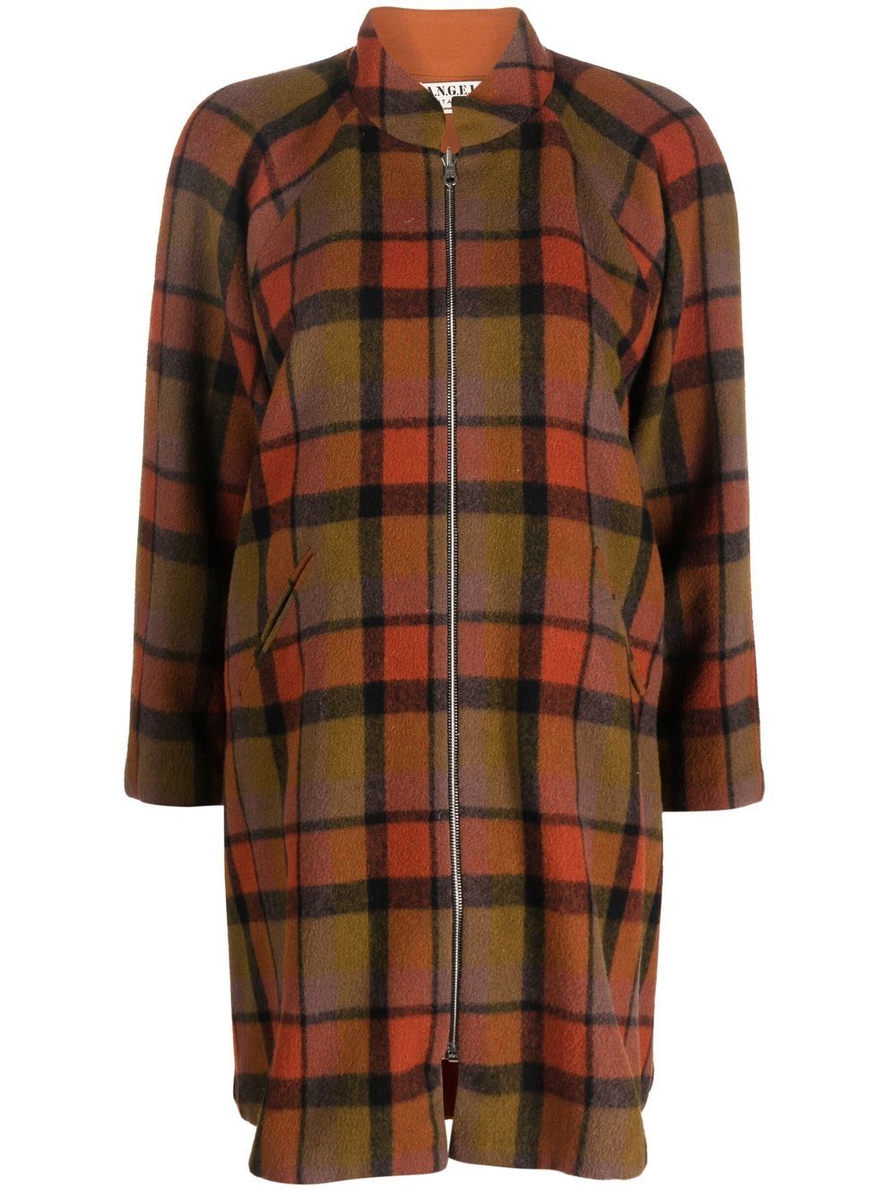 1980s checkered thigh-length coat - Orange