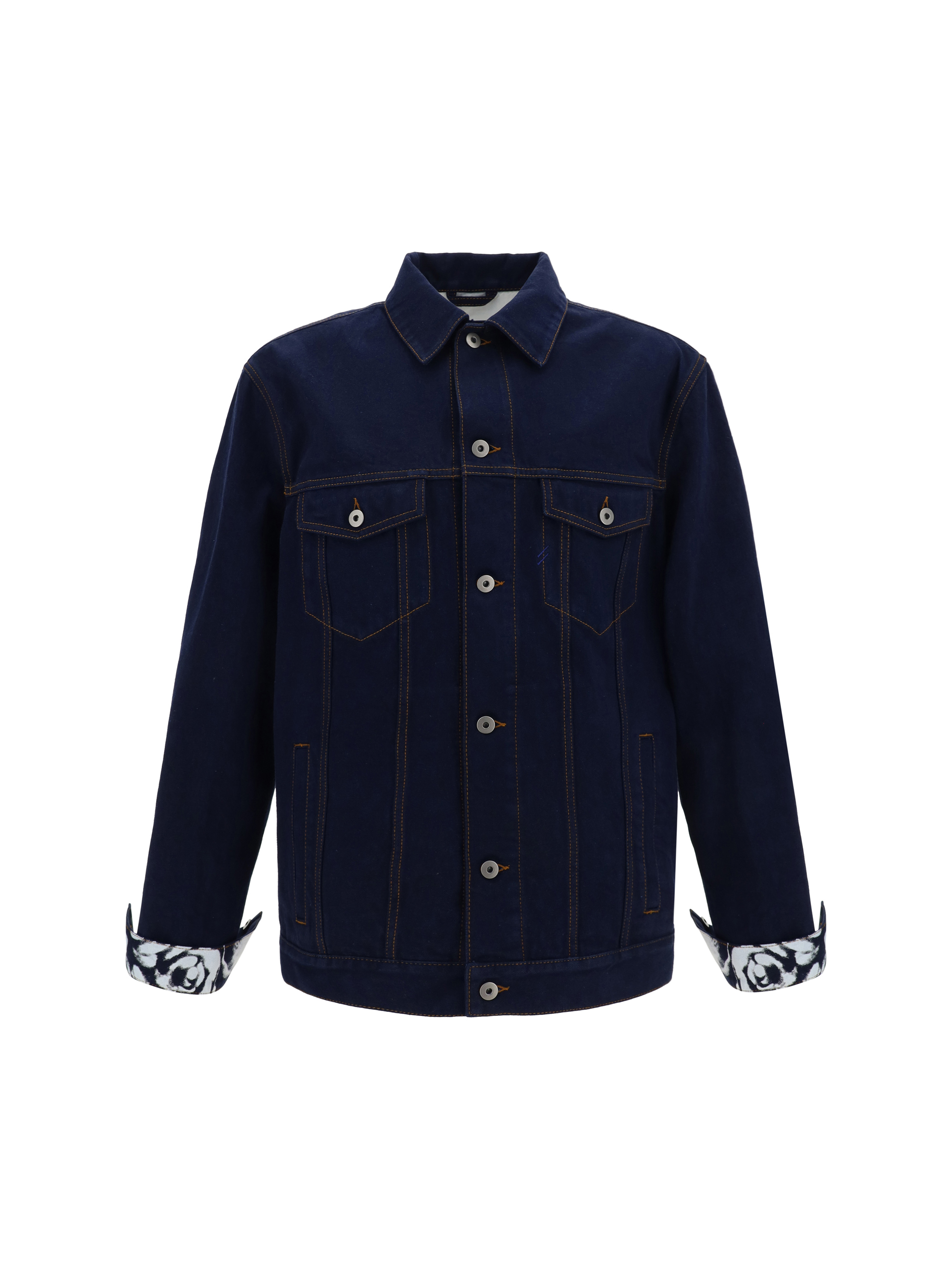 -Giubbini in denim con stampa floreale-Uomo