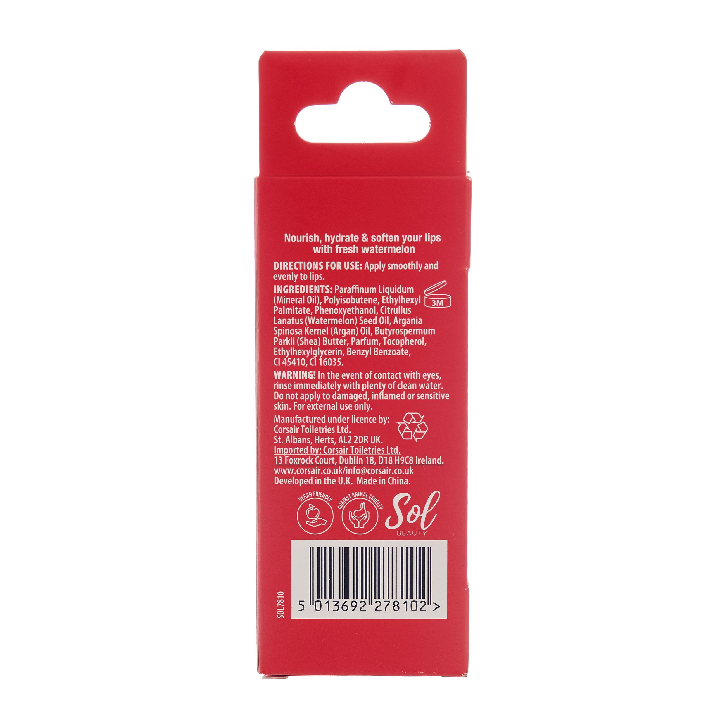 Sol Beauty Watermelon Lip Oil Extract Shea Butter Nourish Hydrate Soften Lips 3G In Clear