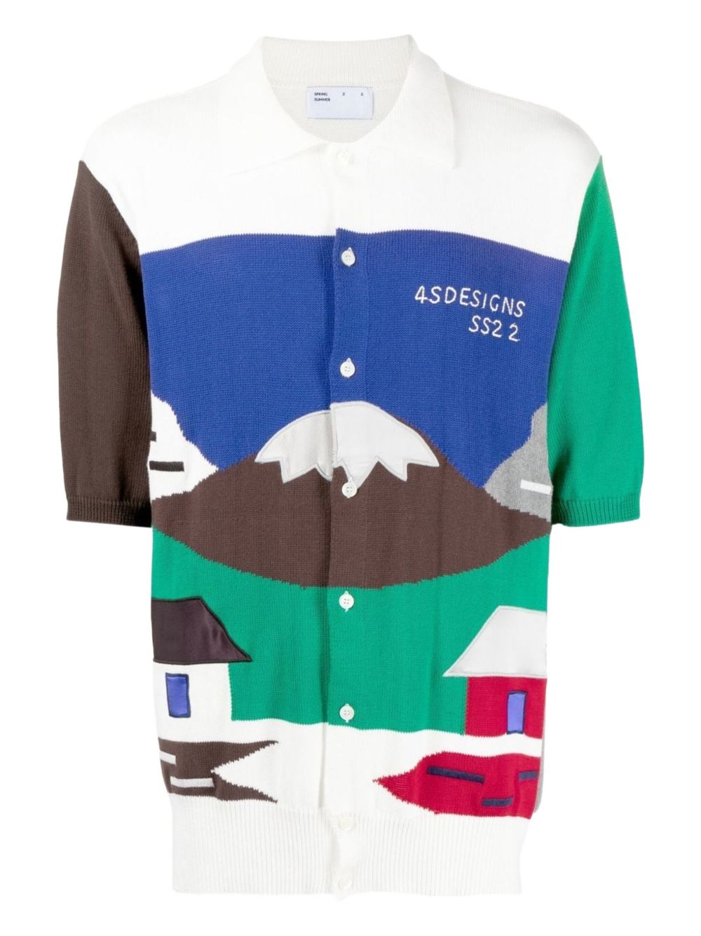 Intarsia-knit short-sleeve shirt - White
