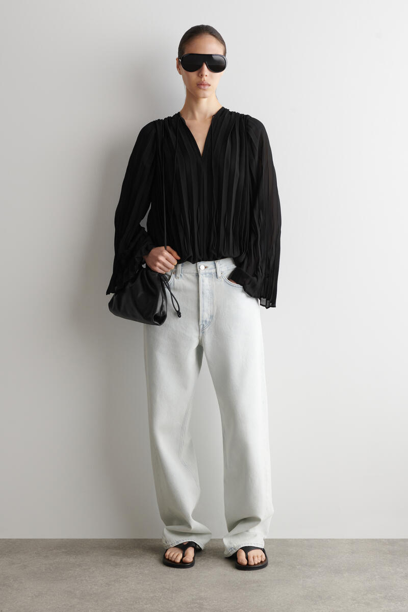 Tie-Front Pleated Georgette Blouse