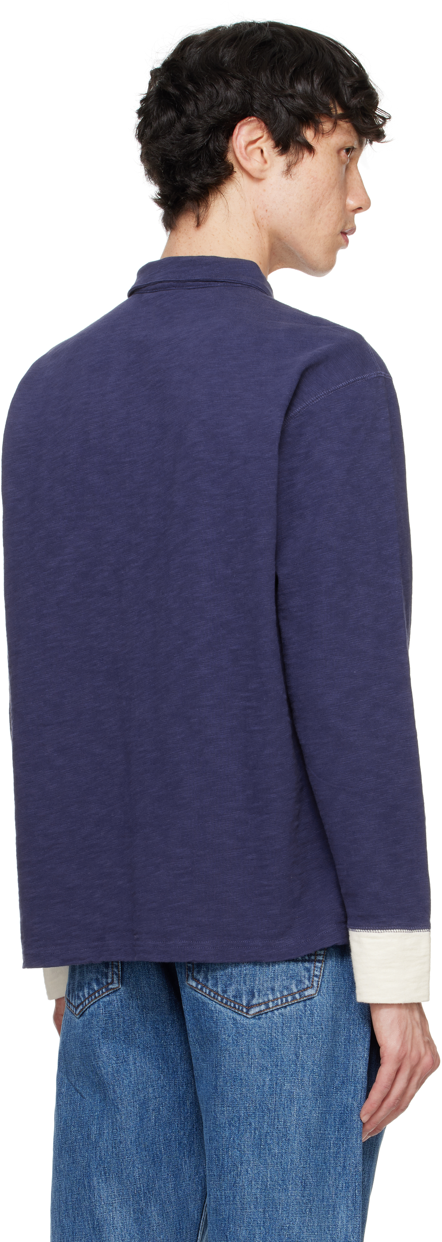 Drake's Navy Chevron Cotton Rugby Shirt