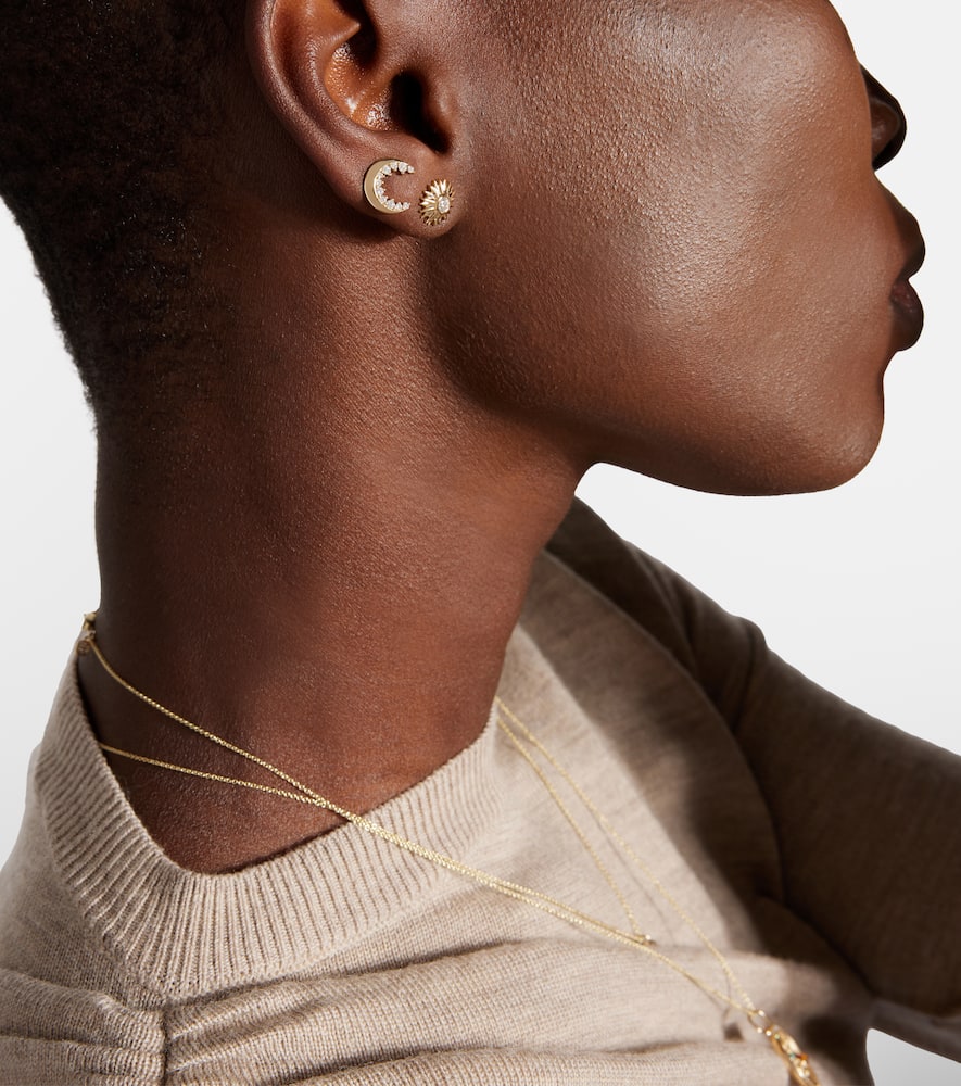 Crescent Moon 14kt gold earrings with diamonds