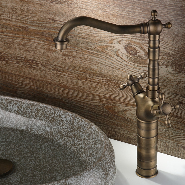 Chester Classic Style Dual Cross Handle Monobloc Brass Countertop Bathroom Tap