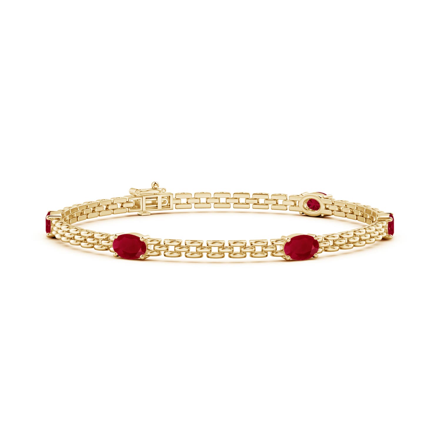 Angara 3.0 Carats Five Stone Oval Ruby Station Link Bracelet in 14K Yellow Gold