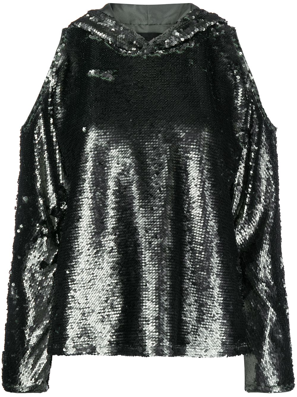 Asymmetric cut-detail hoodie - Silver