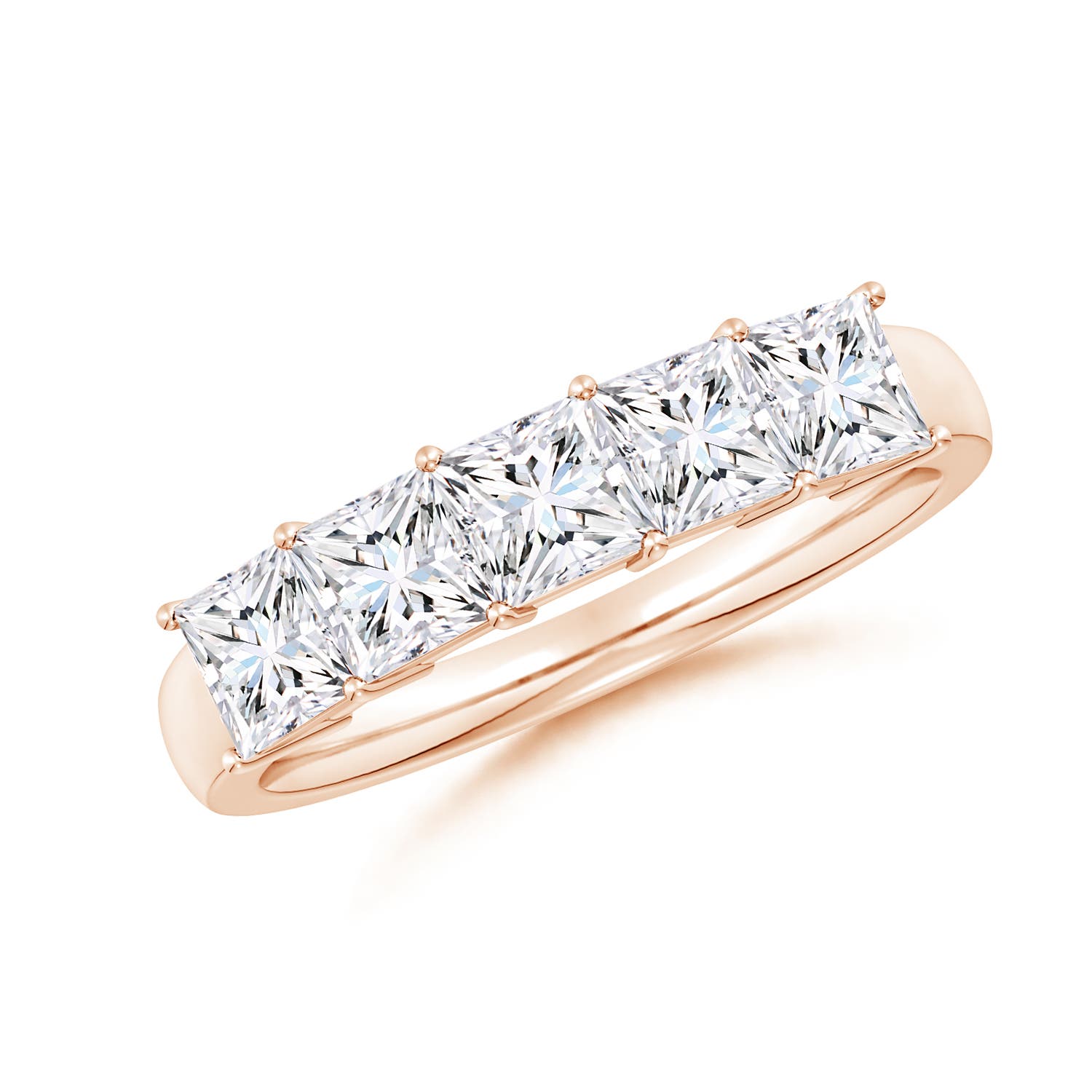 Angara 1.8 Carats Lab-Grown Prong-Set Princess-Cut Diamond Five Stone Wedding Ring in 18K Rose Gold