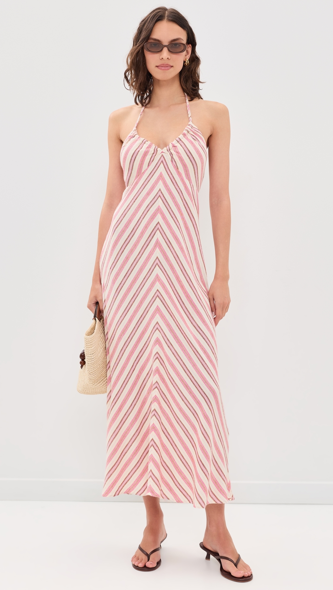 Maggie Midi Dress Dusty Pink Stripe