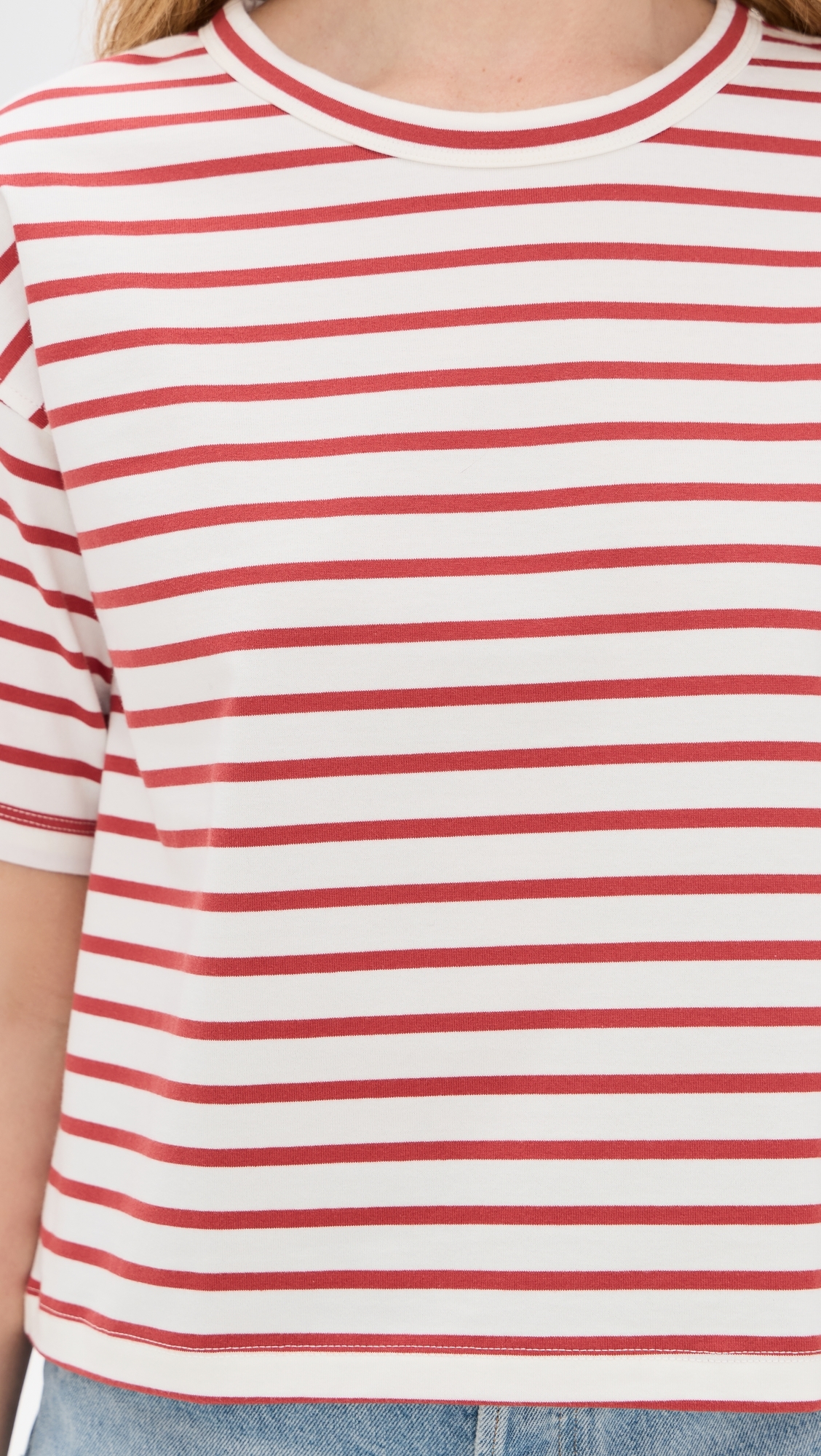 Madewell Everyday Boxy Crop Tee in Stripe Lighthouse Red Stripe