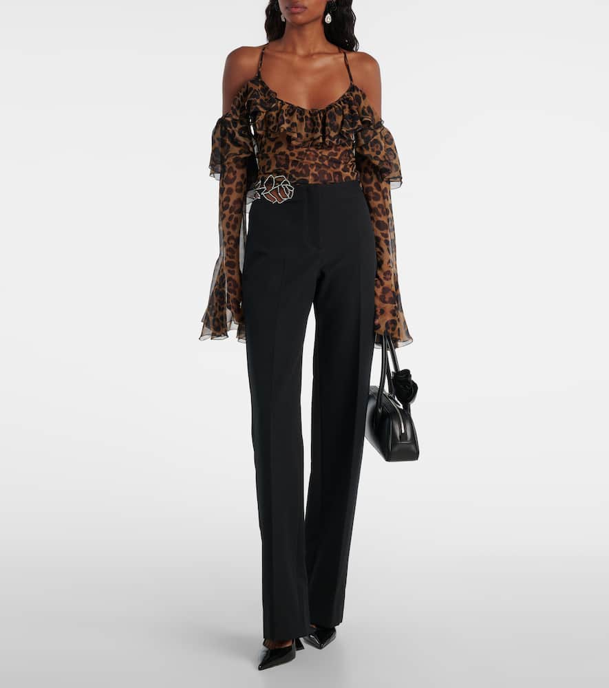 Embellished crêpe cady flared pants