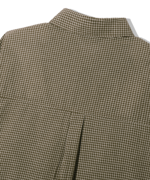 Flower Embroidery Crop Check Shirt_Khaki