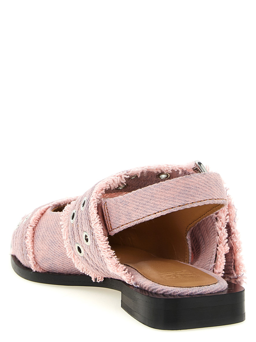 Feminine Buckle Fringed Denim Flat Shoes Pink
