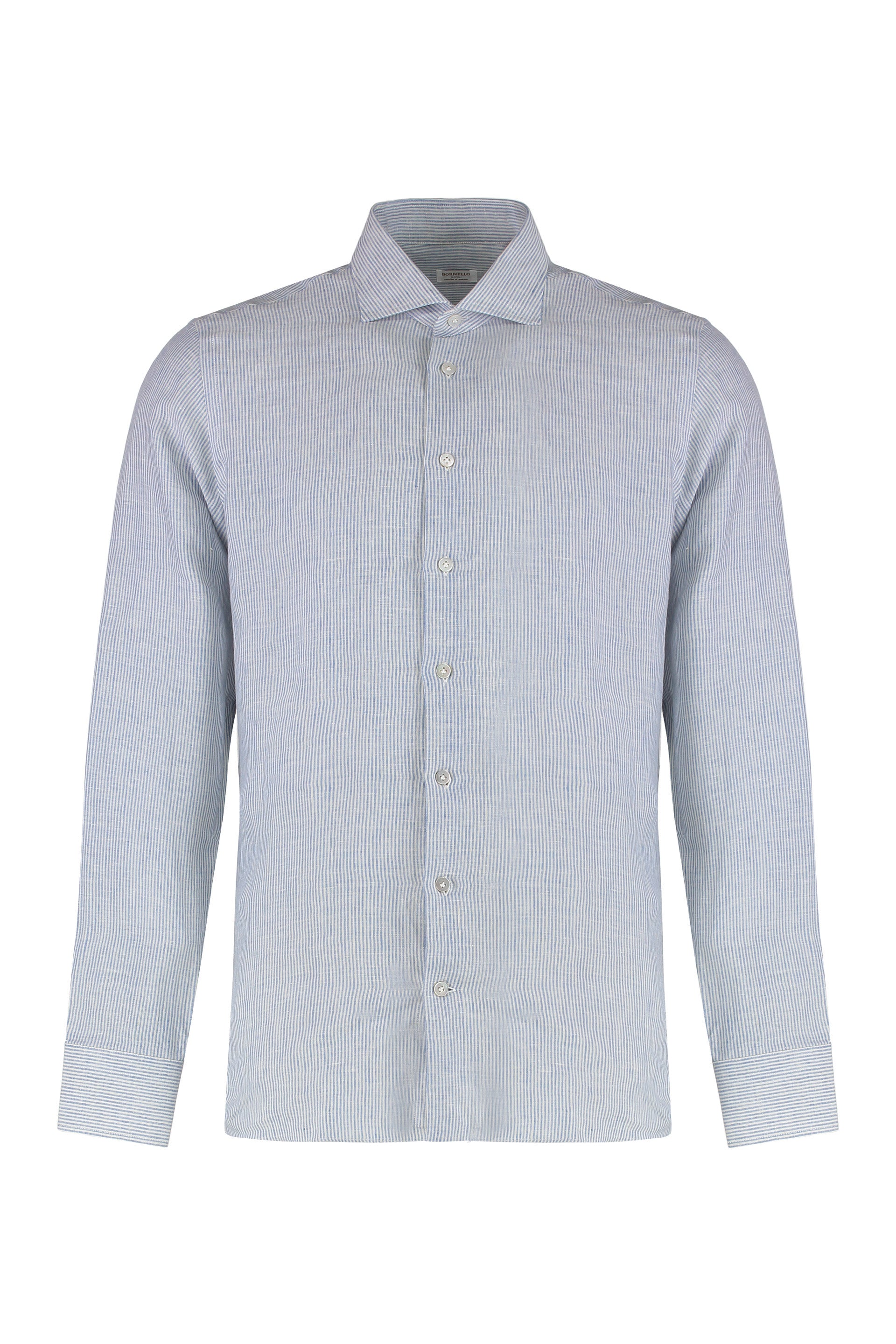 Striped Linen Shirt with Rounded Hem