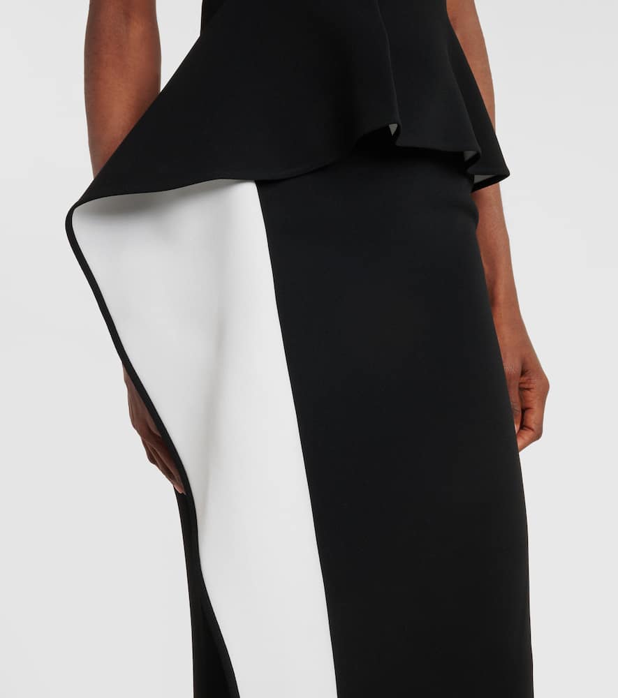 Embellished peplum satin crêpe midi dress